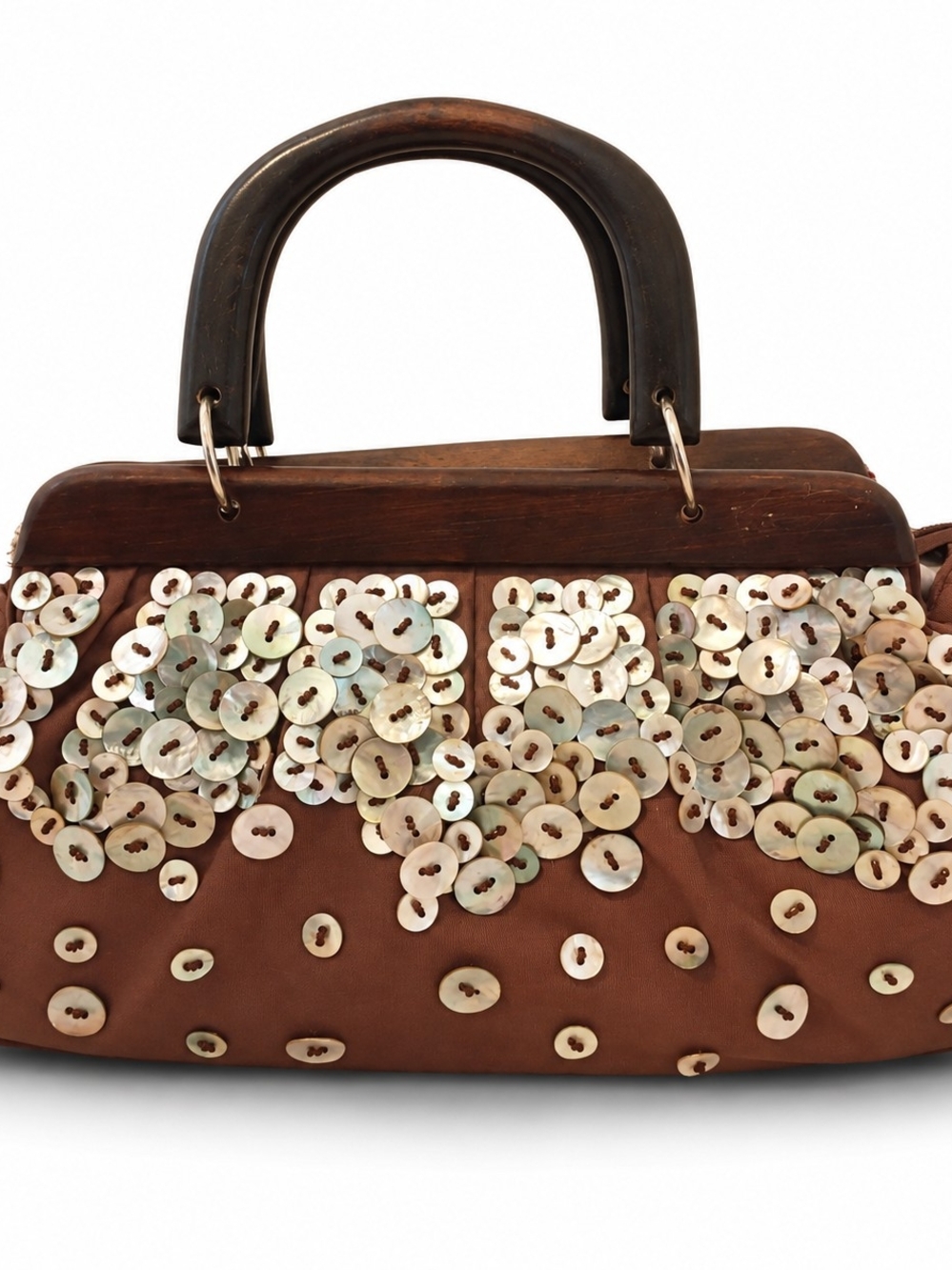 90's Sequin Handbag W/ Dual Wooden Handles.